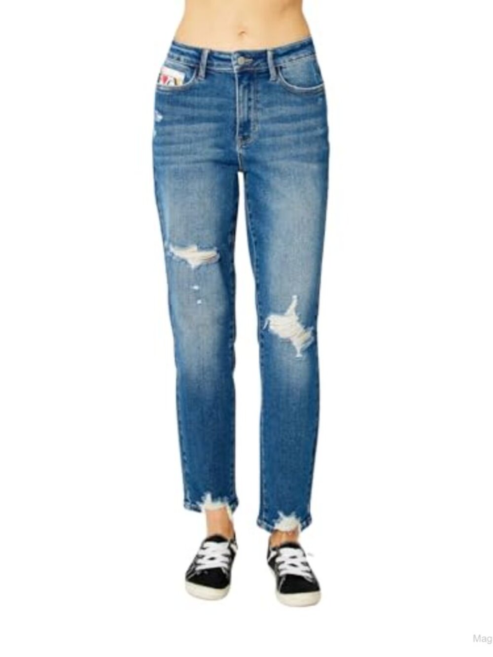 High Rise Relaxed Boyfriend Jeans Raw Hem Destroyed Coin Pocket
